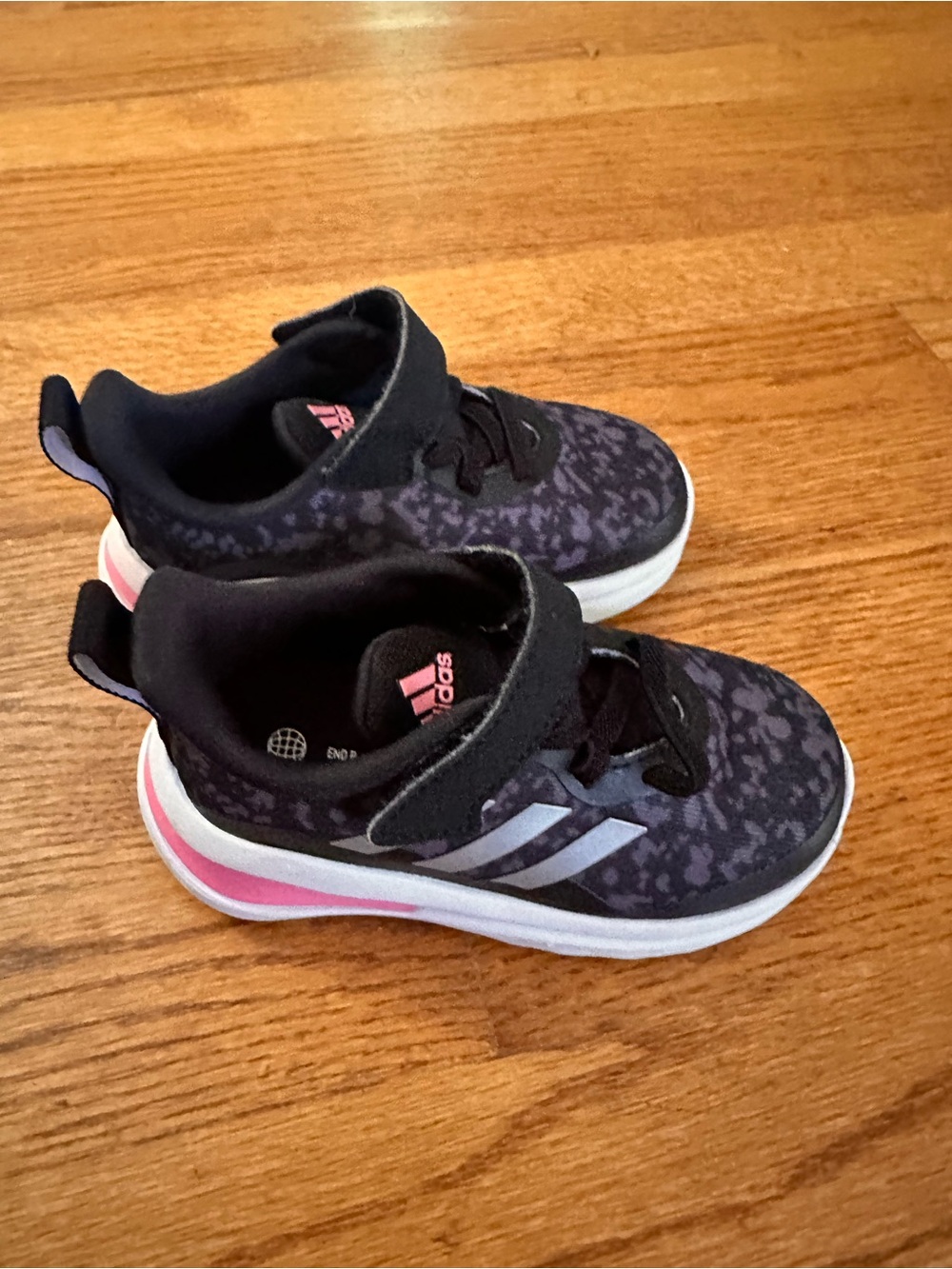 adidas Kids Black Sneakers with Pink Accents